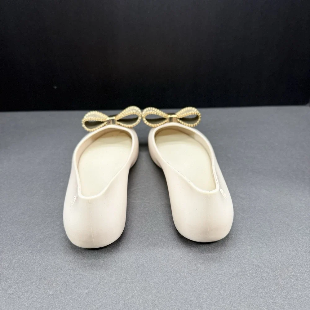 Mini Melissa Girls Mary Jane Jelly Shoes Cream Beige Glitter Bow Size 3